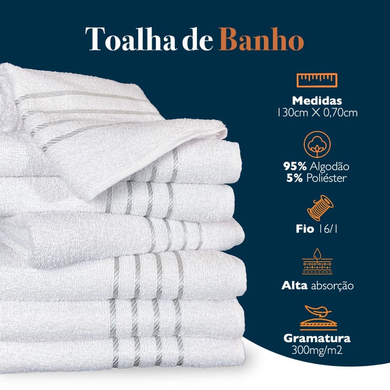 Kit com 4 Toalhas de Banho Brancas – Grande 70 x 130 cm