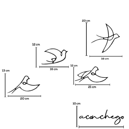 Quadro vazado de parede Pássaros Minimalistas Mdf