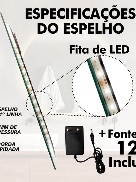 Espelho Redondo 60cm Lapidado LED