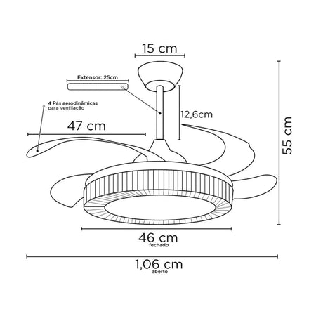 Ventilador De Teto Retrátil Branco